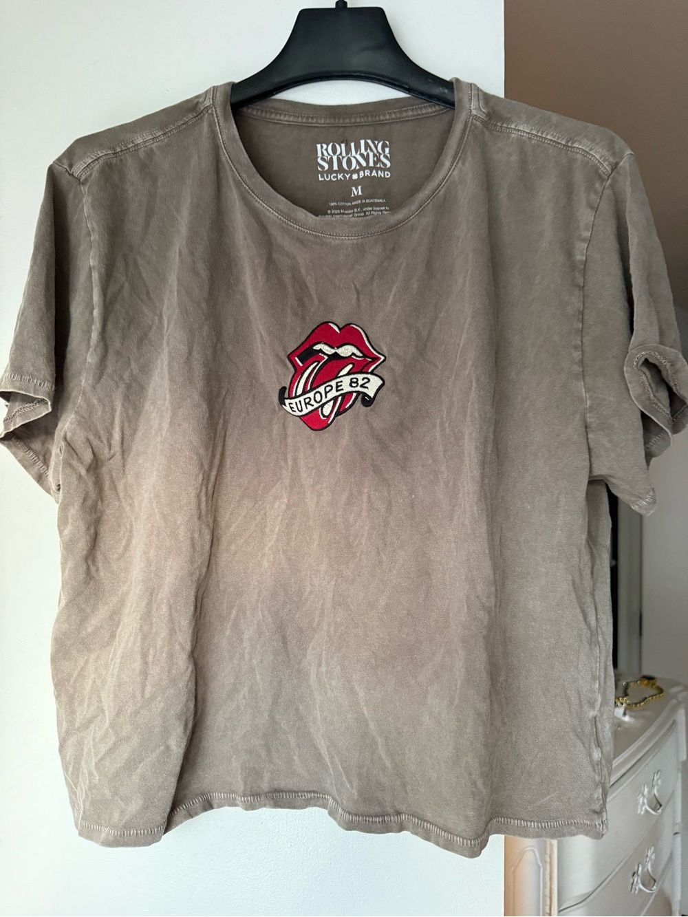 Lucky Brand Red & Taupe Rolling Stones 'Europe 82' Patch Tee